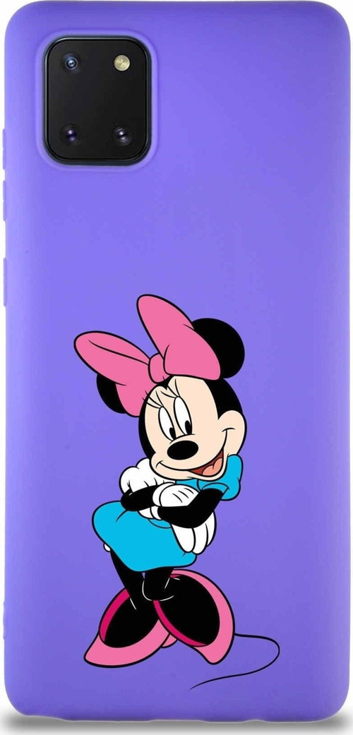 Samsung Galaxy A81 Soft Premier Kapak Minnie Mouse-D Tasarımlı Silikon Kılıf - Mor