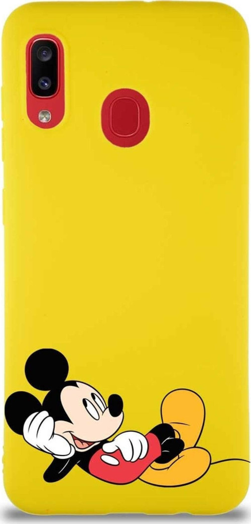 Samsung Galaxy A30 Soft Premier Kapak Mickey Mouse-F Tasarımlı Silikon Kılıf - Sarı