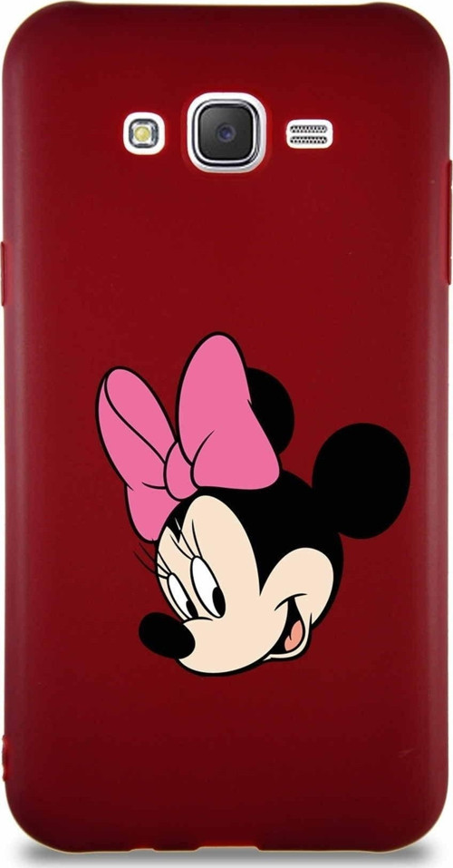 Samsung Galaxy J7 Core Soft Premier Kapak Minnie Mouse-B Tasarımlı Silikon Kılıf - Mürdüm