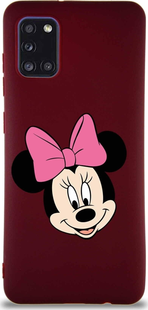 Samsung Galaxy A31 Soft Premier Kapak Minnie Mouse-C Tasarımlı Silikon Kılıf - Mürdüm