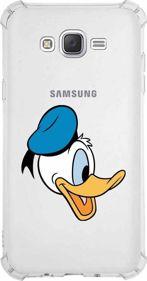 Samsung Galaxy J7 Köşe Korumalı Antişok Kapak Donald Duck Tasarımlı Şeffaf Kılıf