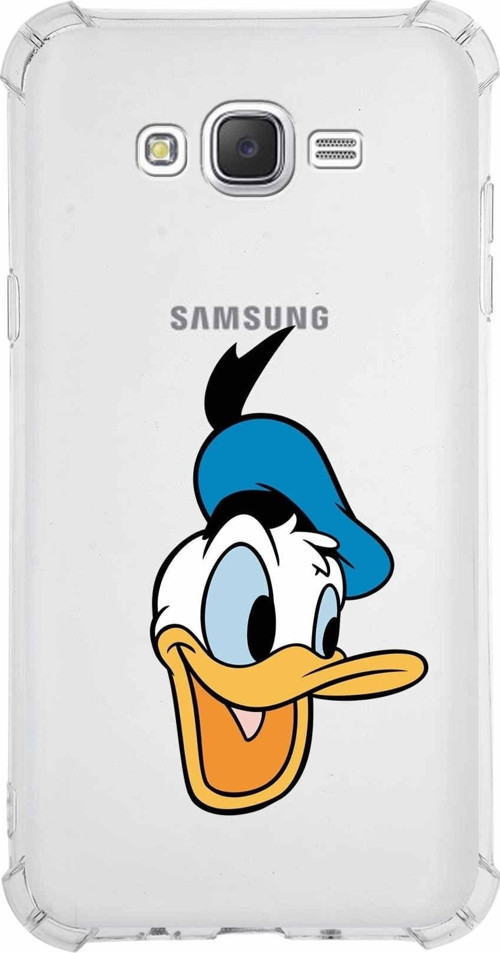 Samsung Galaxy J7 Köşe Korumalı Antişok Kapak Donald Duck Tasarımlı Şeffaf Kılıf