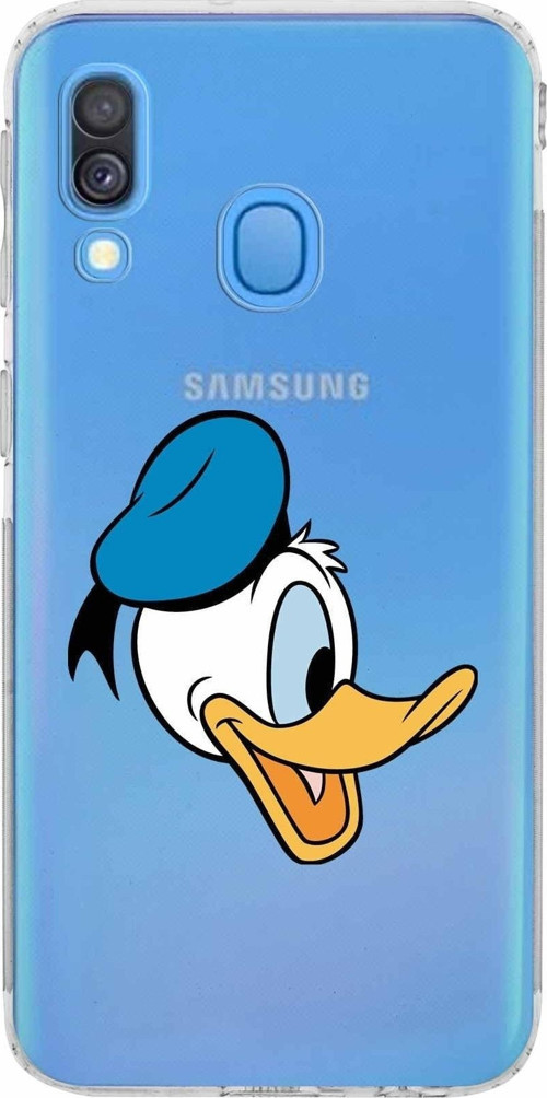 Samsung Galaxy A40 Kamera Korumalı Kapak Donald Duck Tasarımlı Şeffaf Kılıf