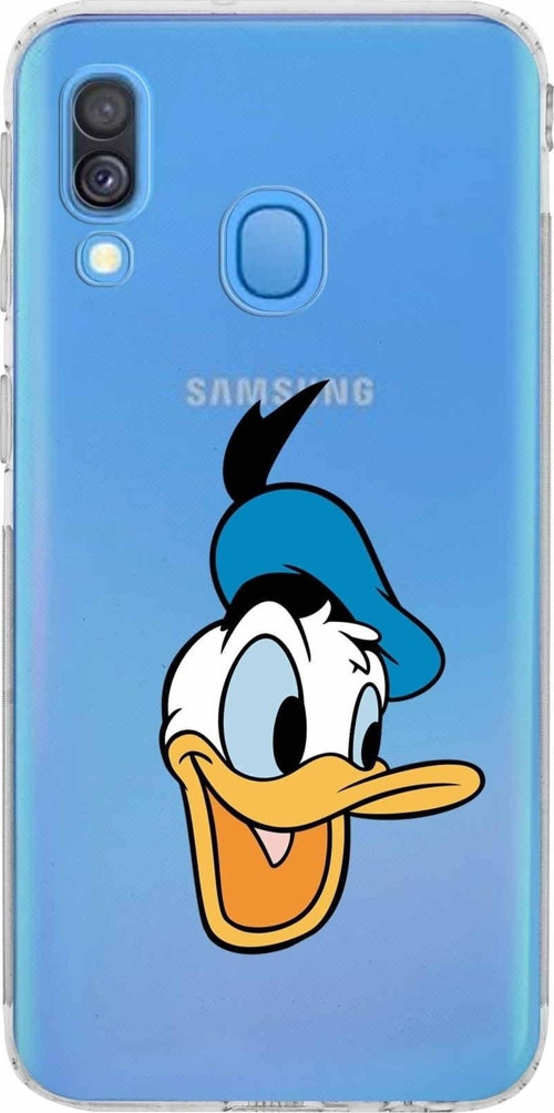 Samsung Galaxy A40 Kamera Korumalı Kapak Donald Duck Tasarımlı Şeffaf Kılıf