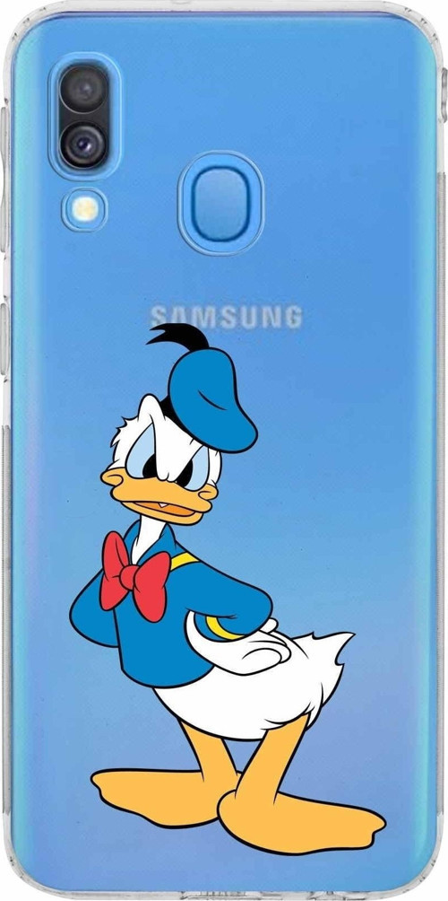 Samsung Galaxy A40 Kamera Korumalı Kapak Donald Duck Tasarımlı Şeffaf Kılıf