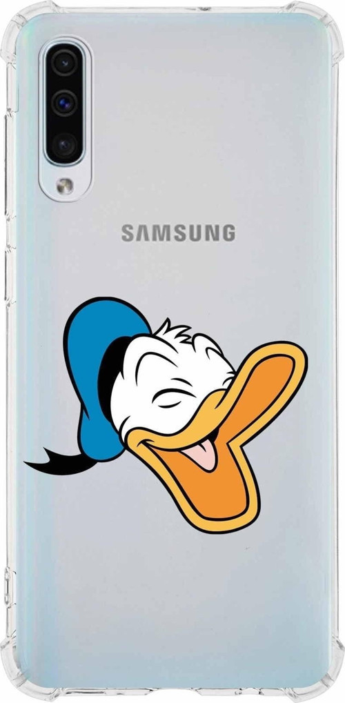 Samsung Galaxy A50 Köşe Korumalı Antişok Kapak Donald Duck Tasarımlı Şeffaf Kılıf