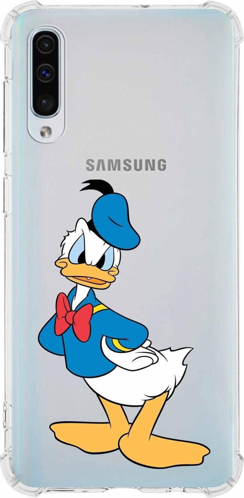 Samsung Galaxy A50 Köşe Korumalı Antişok Kapak Donald Duck Tasarımlı Şeffaf Kılıf