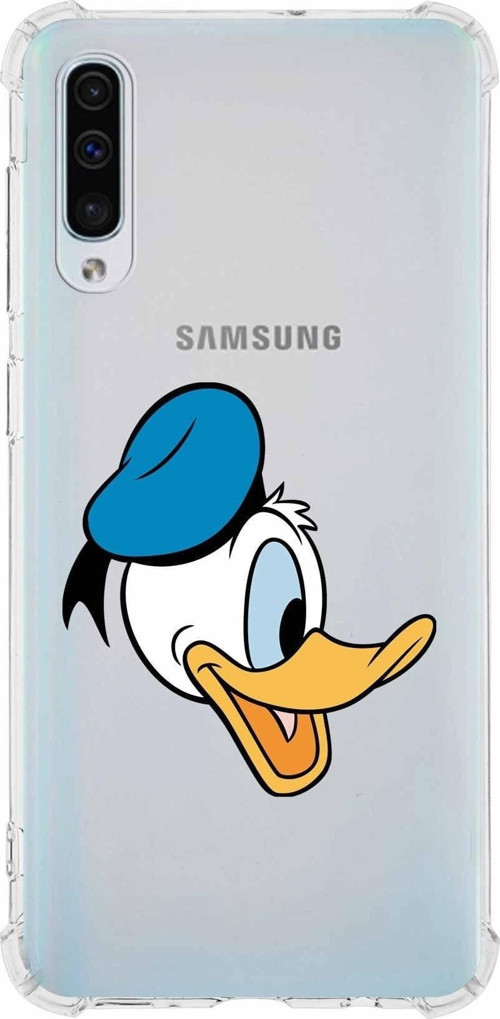 Samsung Galaxy A50 Köşe Korumalı Antişok Kapak Donald Duck Tasarımlı Şeffaf Kılıf