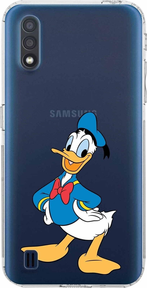 Samsung Galaxy A01 Kamera Korumalı Kapak Donald Duck Tasarımlı Şeffaf Kılıf