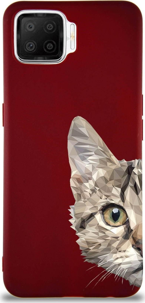 Oppo A73 Soft Premier Kapak Catface Tasarımlı Silikon Kılıf - Mürdüm