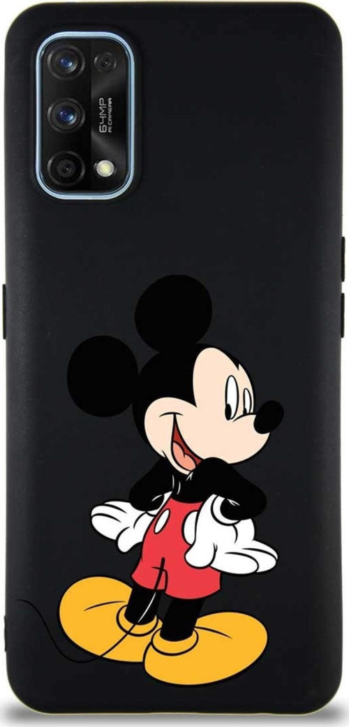 Realme 7 Pro Soft Premier Kapak Mickey Mouse-D Tasarımlı Silikon Kılıf - Siyah