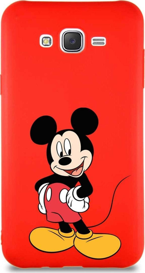 Samsung Galaxy J7 Soft Premier Kapak Mickey Mouse-E Tasarımlı Silikon Kılıf - Kırmızı