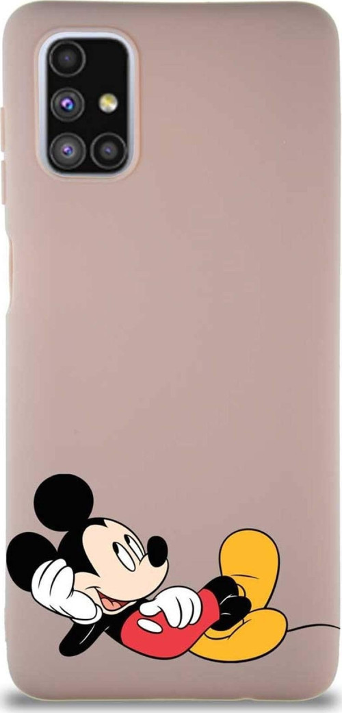 Samsung Galaxy M51 Soft Premier Kapak Mickey Mouse-F Tasarımlı Silikon Kılıf - Pudra