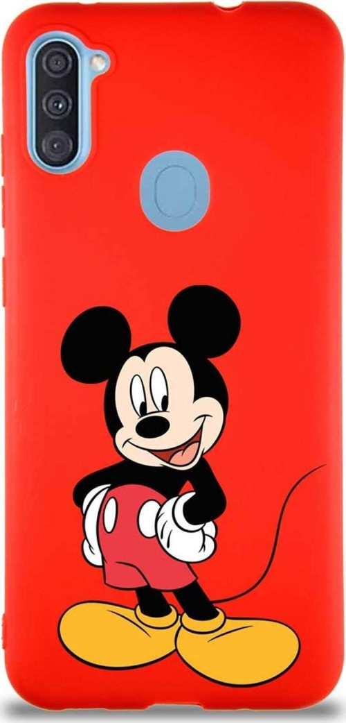 Samsung Galaxy M11 Soft Premier Kapak Mickey Mouse-E Tasarımlı Silikon Kılıf - Kırmızı