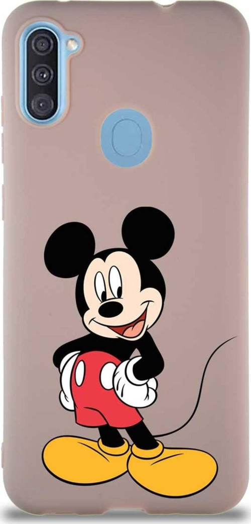 Samsung Galaxy M11 Soft Premier Kapak Mickey Mouse-E Tasarımlı Silikon Kılıf - Pudra