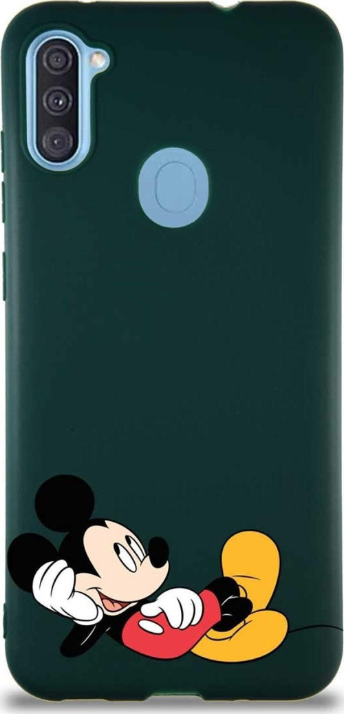 Samsung Galaxy M11 Soft Premier Kapak Mickey Mouse-F Tasarımlı Silikon Kılıf - Yeşil