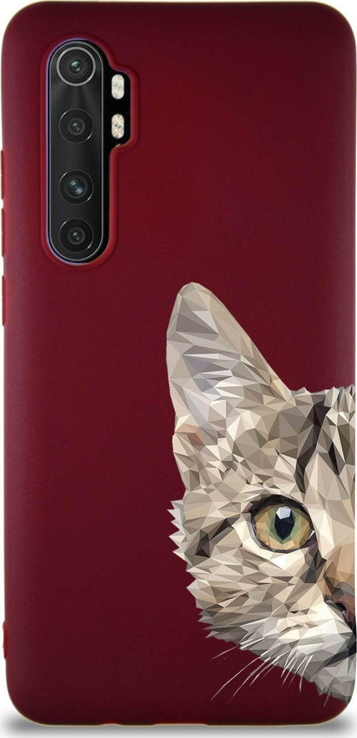 Xiaomi Mi Note 10 Lite Soft Premier Kapak Catface Tasarımlı Silikon Kılıf - Mürdüm
