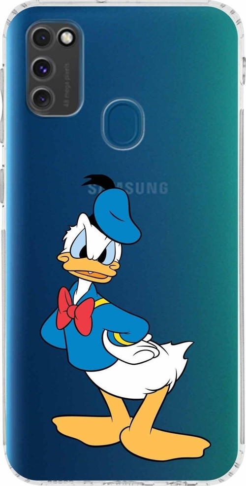 Samsung Galaxy M21 Kamera Korumalı Kapak Donald Duck Tasarımlı Şeffaf Kılıf