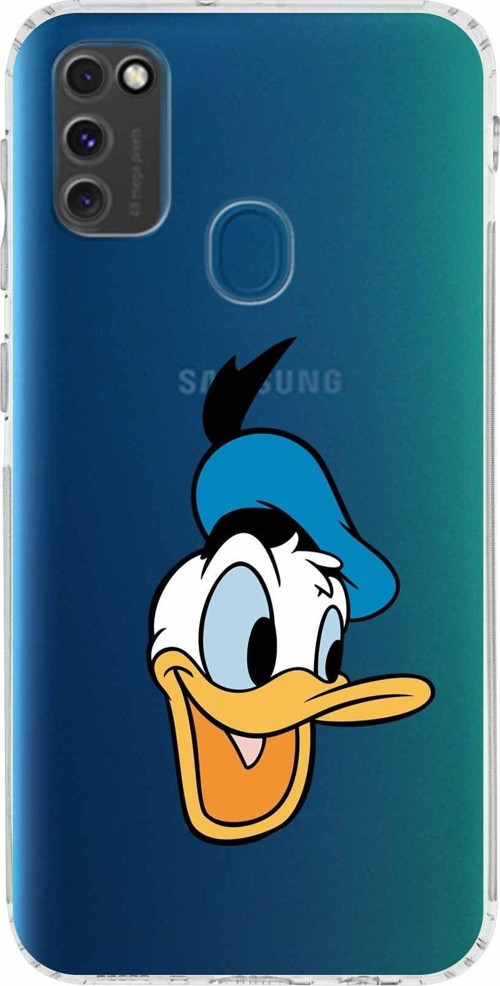 Samsung Galaxy M21 Kamera Korumalı Kapak Donald Duck Tasarımlı Şeffaf Kılıf