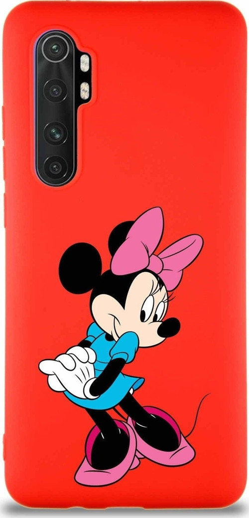 Xiaomi Mi Note 10 Lite Soft Premier Kapak Minnie Mouse-F Tasarımlı Silikon Kılıf - Kırmızı