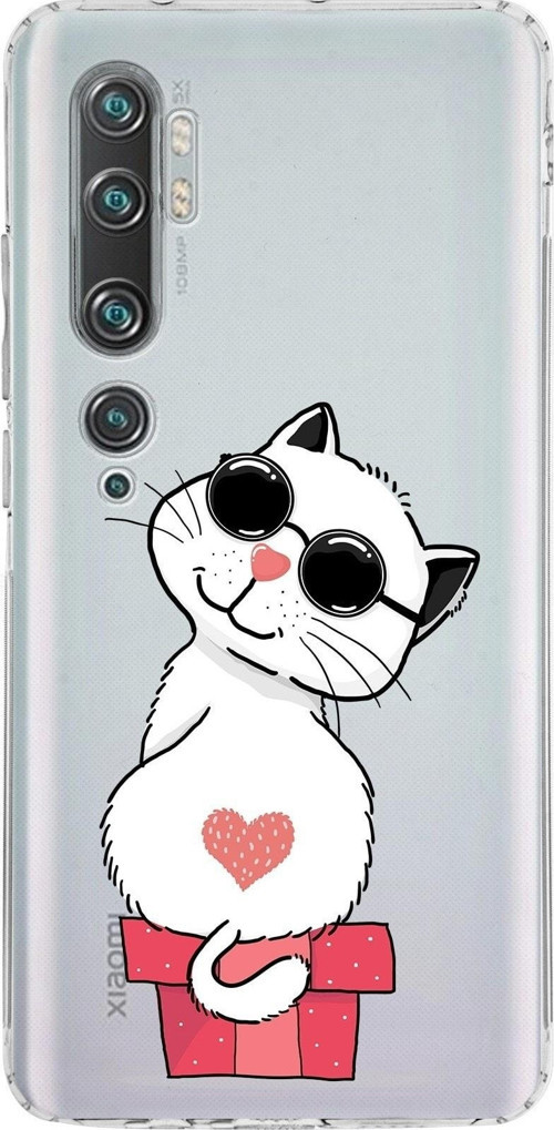 Xiaomi Mi Note 10 Pro Kamera Korumalı Kapak Coolcat Tasarımlı Şeffaf Kılıf