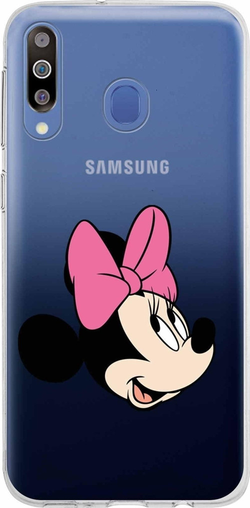 Samsung Galaxy M30 Kapak Minnie Mouse Tasarımlı Şeffaf Silikon Kılıf