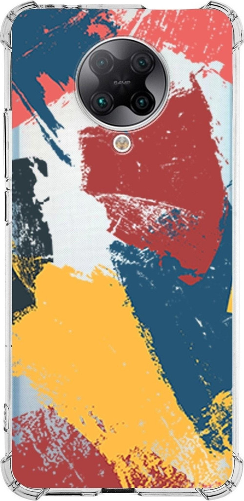 Xiaomi Poco F2 Pro Köşe Korumalı Antişok Kapak Brushstroke Tasarımlı Şeffaf Silikon Kılıf