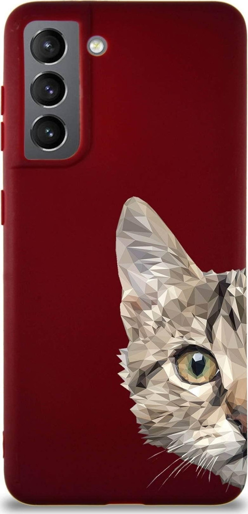 Samsung Galaxy S21 Plus Soft Premier Kapak Catface Tasarımlı Silikon Kılıf - Mürdüm