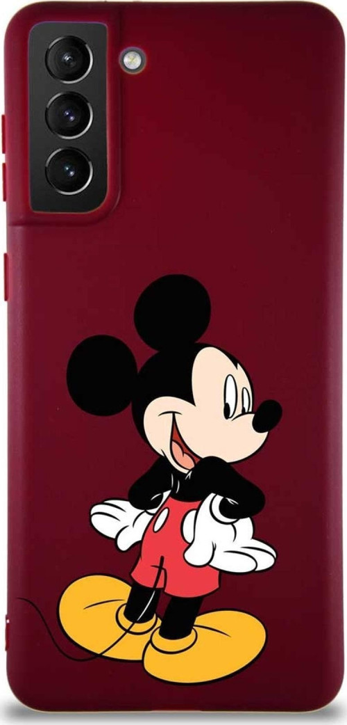 Samsung Galaxy S21 Plus Soft Premier Kapak Mickey Mouse-D Tasarımlı Silikon Kılıf - Mürdüm