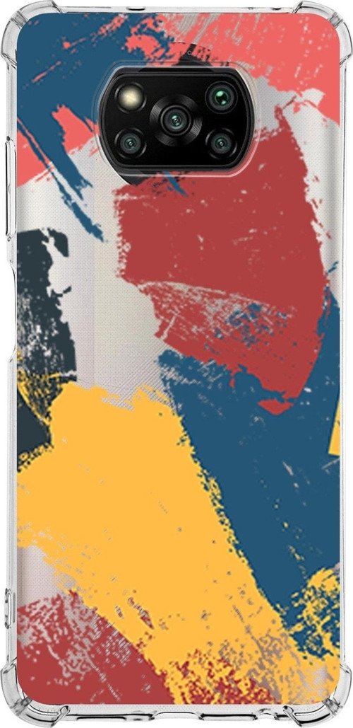 Xiaomi Poco X3 Pro Köşe Korumalı Antişok Kapak Brushstroke Tasarımlı Şeffaf Silikon Kılıf