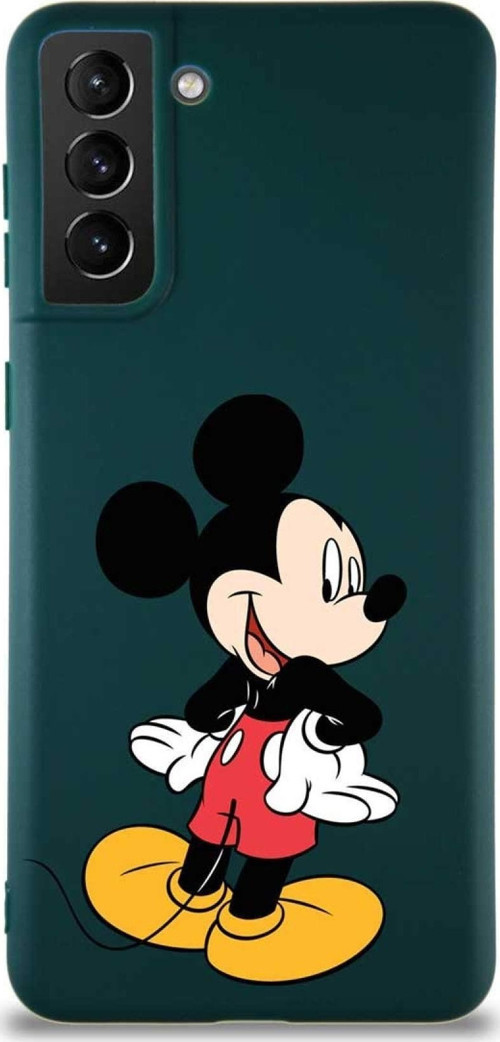 Samsung Galaxy S21 Plus Soft Premier Kapak Mickey Mouse-D Tasarımlı Silikon Kılıf - Yeşil