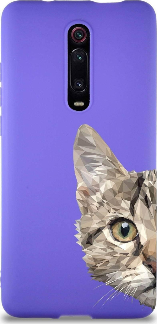 Xiaomi Redmi K20 Pro Soft Premier Kapak Catface Tasarımlı Silikon Kılıf - Mor