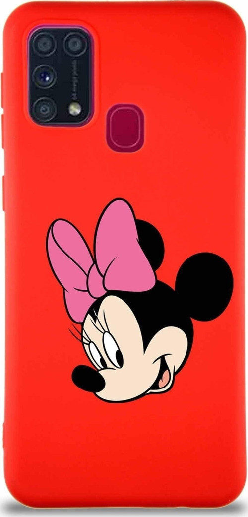 Samsung Galaxy M31 Soft Premier Kapak Minnie Mouse-B Tasarımlı Silikon Kılıf - Kırmızı