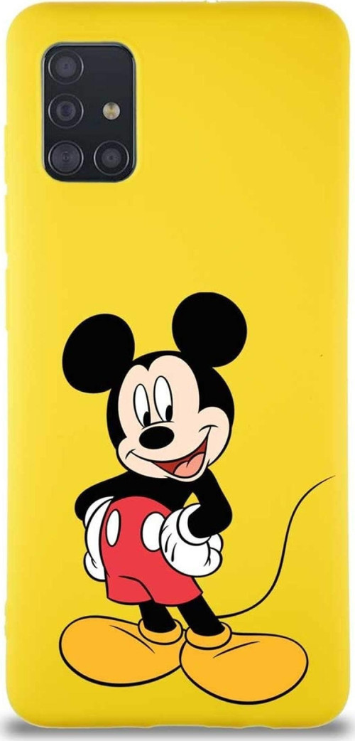 Samsung Galaxy M31S Soft Premier Kapak Mickey Mouse-E Tasarımlı Silikon Kılıf - Sarı