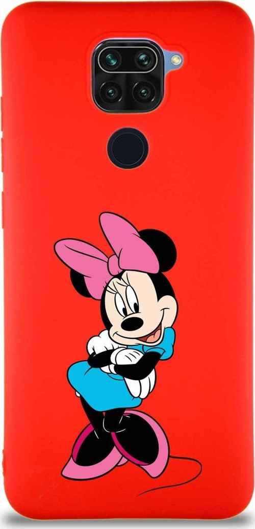 Xiaomi Redmi Note 9 Soft Premier Kapak Minnie Mouse-D Tasarımlı Silikon Kılıf - Kırmızı