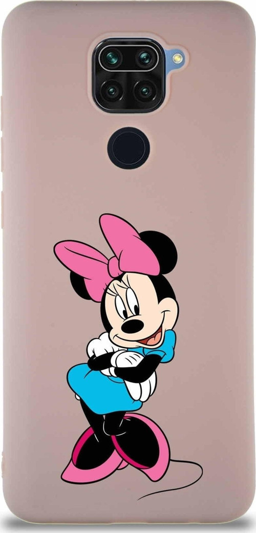 Xiaomi Redmi Note 9 Soft Premier Kapak Minnie Mouse-D Tasarımlı Silikon Kılıf - Pudra