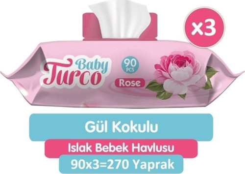Gül Kokulu Islak Bebek Havlusu 3x90 Adet