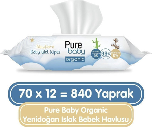 Organic Yenidoğan Islak Havlu 12x70 (840 Yaprak)