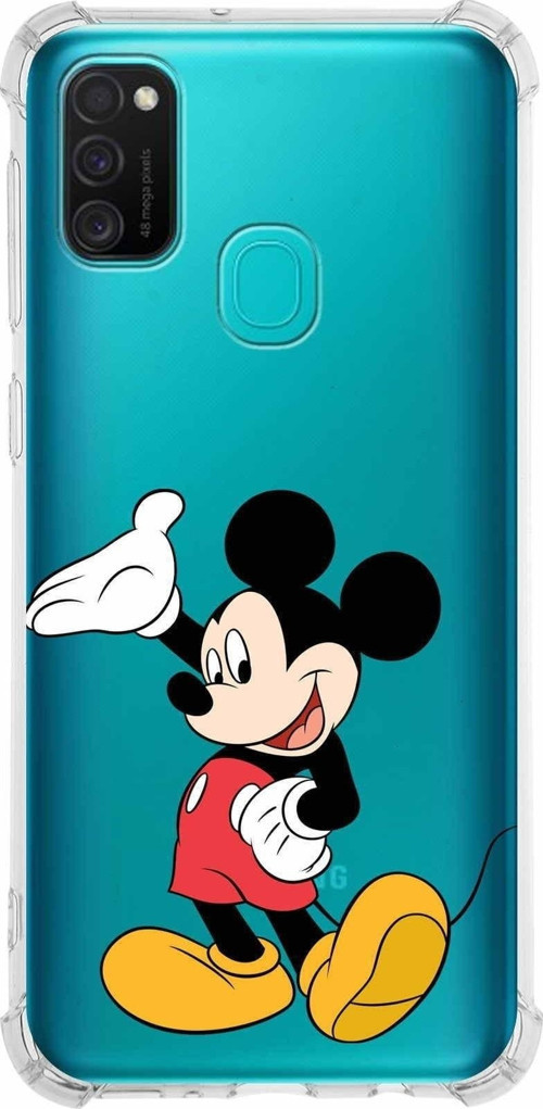 Samsung Galaxy M21 Köşe Korumalı Antişok Kapak Mickey Mouse Tasarımlı Şeffaf Kılıf