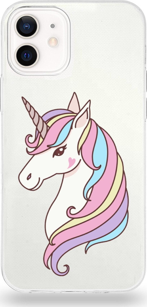 Apple Iphone 12 Mini Uyumlu Kapak Unicorn Tasarımlı Şeffaf Silikon Kılıf