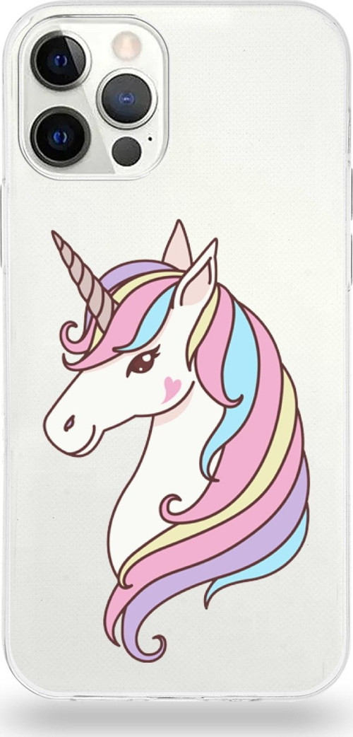 Apple Iphone 12 Pro Max Uyumlu Kapak Unicorn Tasarımlı Şeffaf Silikon Kılıf