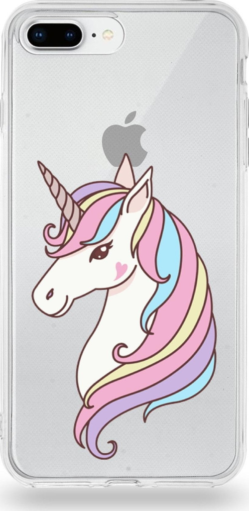 Apple Iphone 8 Plus Uyumlu Kapak Unicorn Tasarımlı Şeffaf Silikon Kılıf