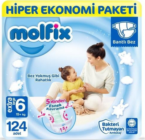 Bebek Bezi 6 Beden Extra Large Hiper Ekonomi Paketi 124 Adet
