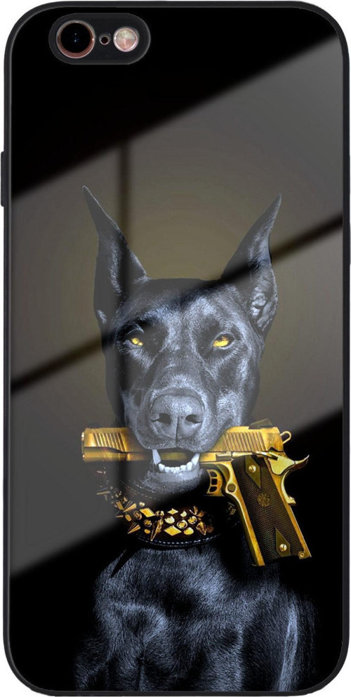Apple İphone 6S İle Uyumlu Silikon Arkası Cam Kapak Doberman Tasarımlı Cam Kılıf