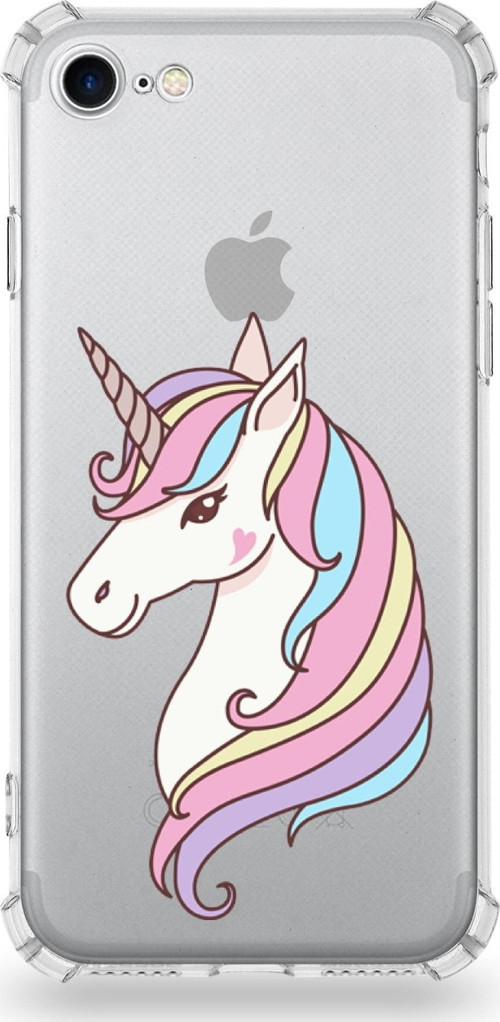 Apple Iphone 8 Uyumlu Köşe Korumalı Antişok Kapak Unicorn Tasarımlı Şeffaf Silikon Kılıf