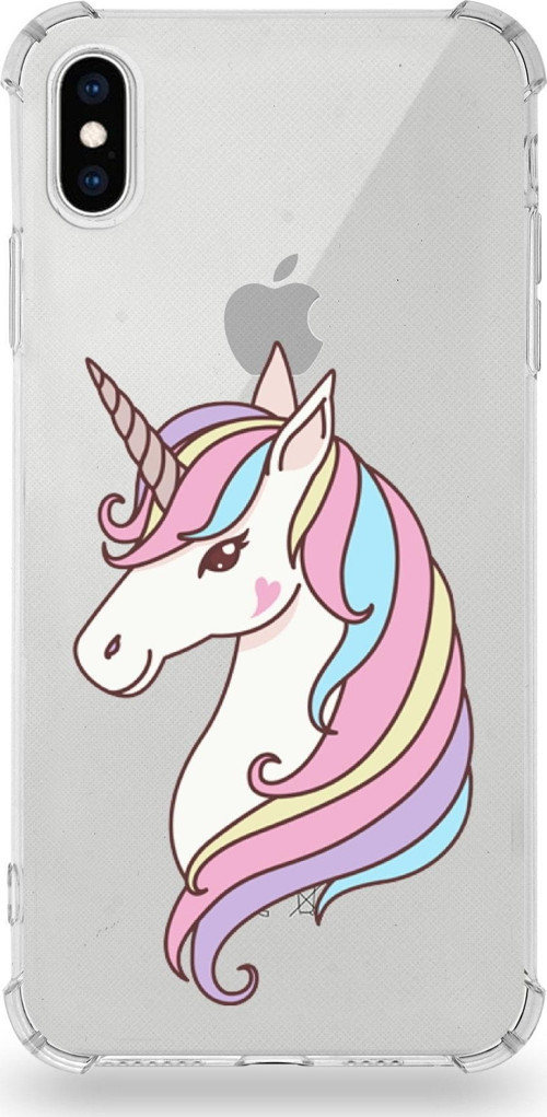Apple Iphone X Uyumlu Köşe Korumalı Antişok Kapak Unicorn Tasarımlı Şeffaf Silikon Kılıf