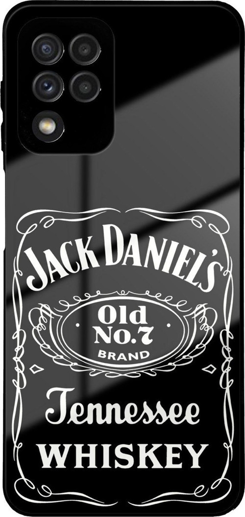 Galaxy M32 İle Uyumlu Silikon Arkası Cam Kapak Whiskey Tasarımlı Cam Kılıf