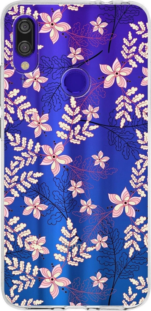 Xiaomi Redmi Note 7 Pro Uyumlu Kapak Floral Kırmızı Tasarımlı Şeffaf Silikon Kılıf