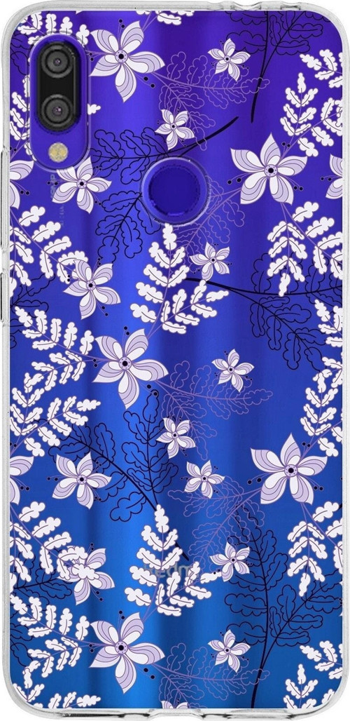 Xiaomi Redmi Note 7 Pro Uyumlu Kapak Floral Lila Tasarımlı Şeffaf Silikon Kılıf