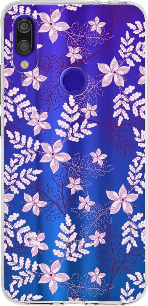 Xiaomi Redmi Note 7 Pro Uyumlu Kapak Floral Pudra Tasarımlı Şeffaf Silikon Kılıf